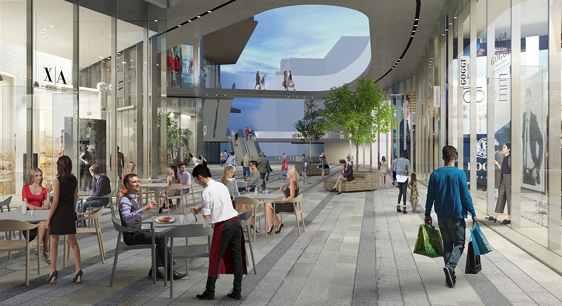 Rendering of the Tigné Street shopping arcade at Town Square, Sliema