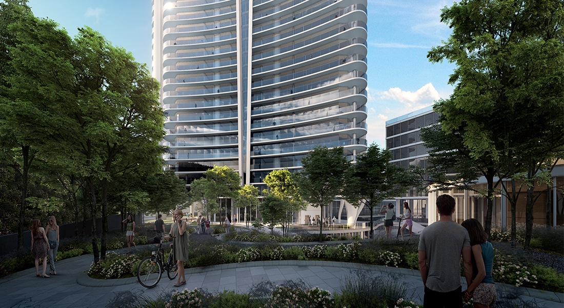 Rendering of the Town Square tower and landscaped plaza, Sliema