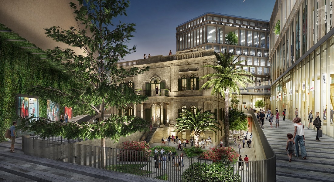 Rendering of the restored historic villa and gardens at Town Square, Sliema
